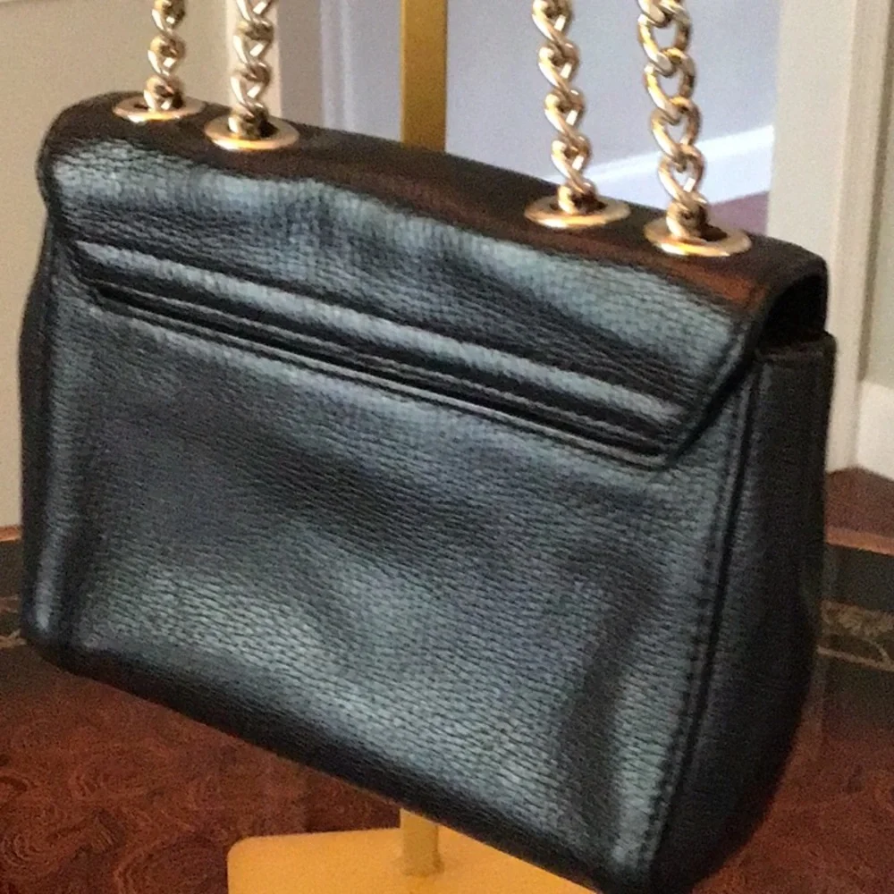 Kate Spade Black Saffiano Leather Chain Strap Shoulder Bag Crossbody Silver